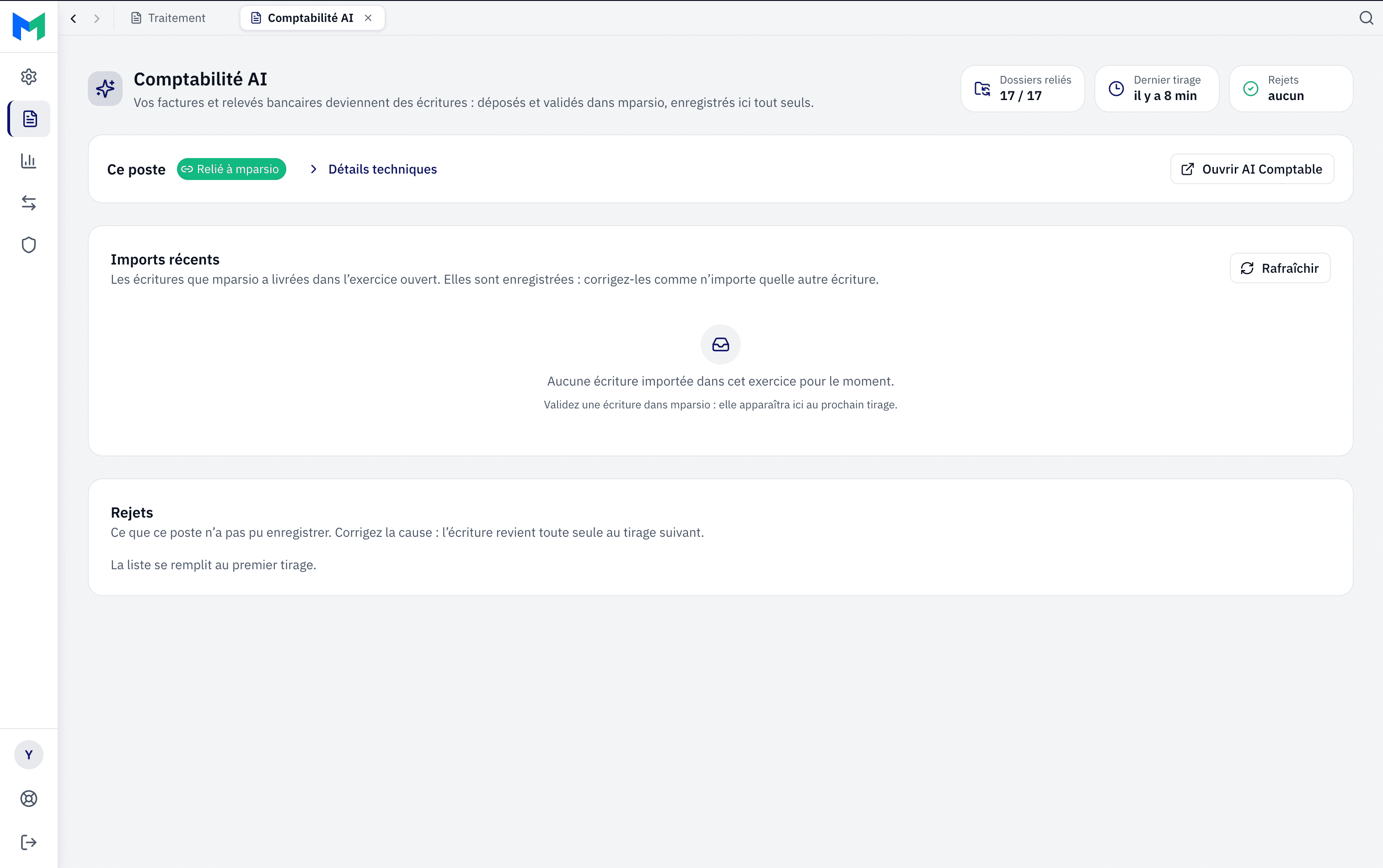 L'écran Comptabilité AI, relié à l'atelier d'extraction
